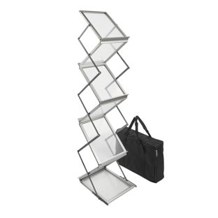 Présentoir brochures pliable BOSTON 6 x A4 avec sac, argent 