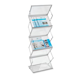 Présentoir brochures pliable BOSTON 12 x A4 ou 6 x A3 avec mallette, argent 