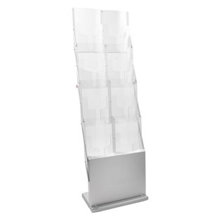 Présentoir brochures pliable DENVER 8 x A4 avec sac, argent 