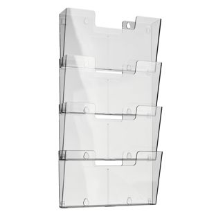 Porte-brochures mural, polystyrène, transparent PTXK A4  | Format horizontal  | 4 compartiment 