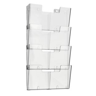 Porte-brochures mural, polystyrène, avec séparateurs, transparent PTXK A4 + A5  | Format horizontal  | 4 compartiment 