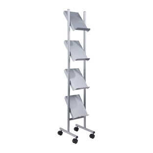 Présentoir pour magazines avec roulettes LINCOLN, métal, 4x A4, argent 4 | 4x A4