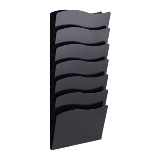 Porte-brochures mural, A4 portrait, acier PTXG noir  | 7 compartiments 