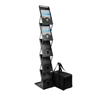 Présentoir brochures pliable PHOENIX 5 x A4 avec sac, noir 