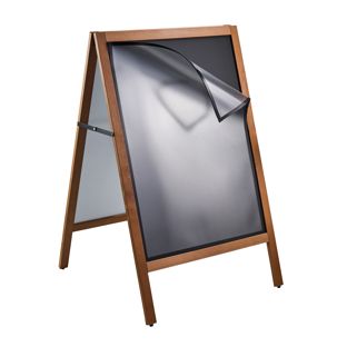 Stop-trottoir en bois COMBI, 590 x 785 mm, avec ardoise et cadre magnétique, aspect bois 