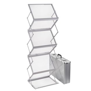 Présentoir brochures pliable BOSTON 12 x A4 ou 6 x A3 avec mallette, blanc 