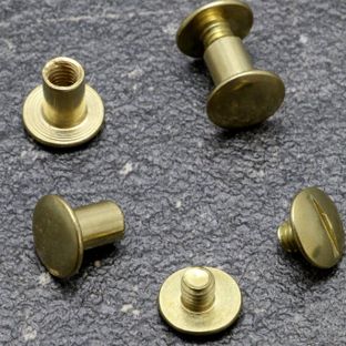 Vis de reliure, laitonné 9 mm | écrou lisse, vis fendue 