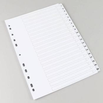 Intercalaires A4, imprimé à double face, chiffres 1-20, 11 trous, carton, blanc 