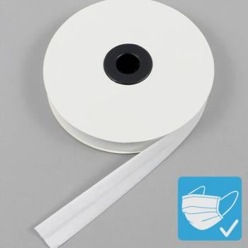 Bande de fixation de biais, coton et polyester, 20 mm (rouleau de 25 m) blanc