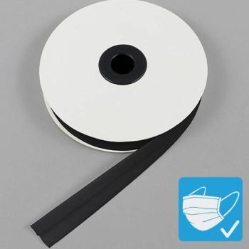 Bande de fixation de biais, coton et polyester, 20 mm (rouleau de 25 m) noir