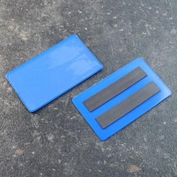 Pochettes magnétiques, 100 x 55/60 mm, avec 2 bandes magnétiques, ouverture sur le grand côté, bleu 100 x 55/60 mm | avec 2 bandes magnétiques