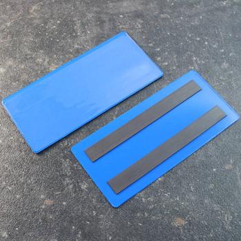 Pochettes magnétiques, 160 x 70/75 mm, avec 2 bandes magnétiques, ouverture sur le grand côté, bleu 160 x 70/75 mm | avec 2 bandes magnétiques