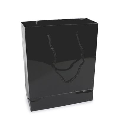 Pochette cadeau avec cordelette , noire brillante , 20 x 25 x 8 cm  