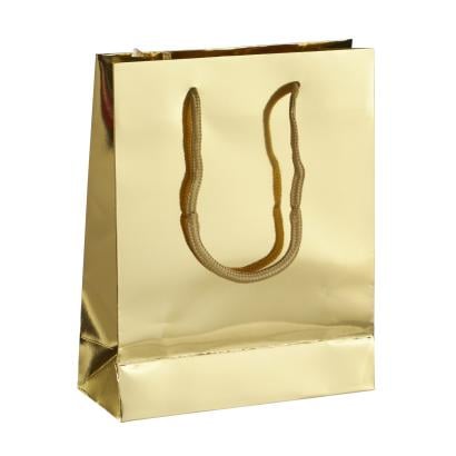 Pochette cadeau avec cordelette, 20 x 25 x 8 cm, or, brillant 
