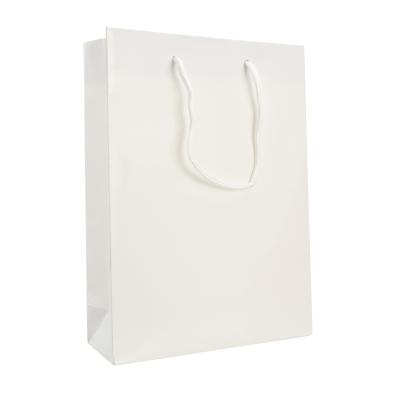 Pochette cadeau avec cordelette , blanche brillante , 20 x 25 x 8 cm  