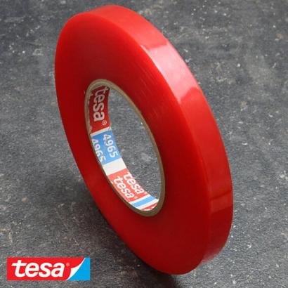 Tesa 4965, ruban adhésif en PET double face, très fort adhésif acrylique, film de protection rouge 12 mm