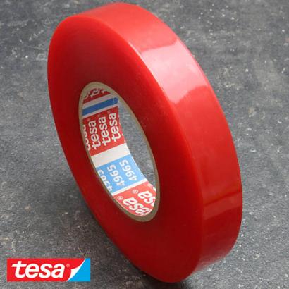 Tesa 4965, ruban adhésif en PET double face, très fort adhésif acrylique, film de protection rouge 25 mm