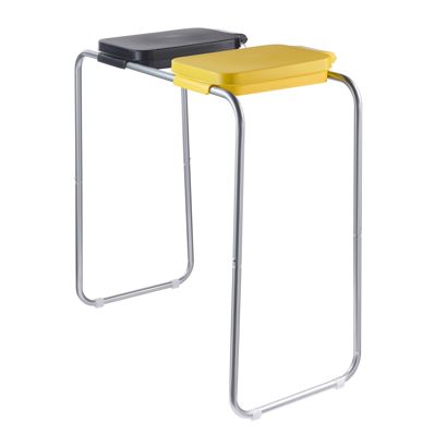 Support pour sacs poubelle avec couvercle, 120 L, acier 2 compartiments