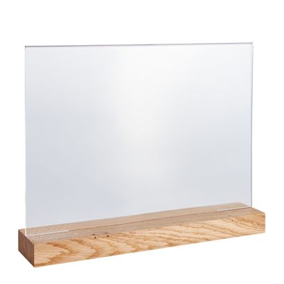 Présentoir en acrylique avec pied en bois Chêne  | A4  | format paysage 
