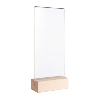 Présentoir de table MODUL, pochette en verre acrylique avec pied en bois null | null | 1/3 A4