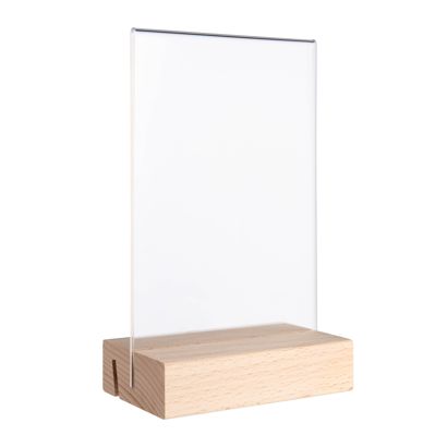 Présentoir de table MODUL, pochette en verre acrylique avec pied en bois null | null | A6