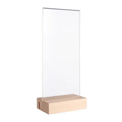 Présentoir de table MODUL, pochette en verre acrylique avec pied en bois null | null | 1/3 A4