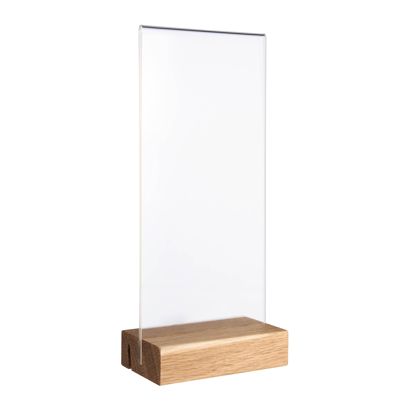 Présentoir de table MODUL, pochette en verre acrylique avec pied en bois null | null | 1/3 A4