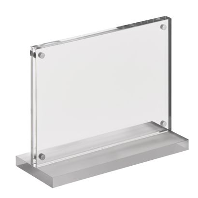 Présentoir de table magnétique en T avec base transparente mate A6 105 x 148 mm  | paysage 