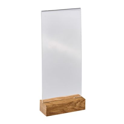 Présentoir en acrylique avec pied en bois portrait | null | 1/3 A4