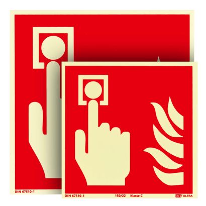 Panneau Point d'alarme incendie, photoluminescent, plastique, ISO 7010 