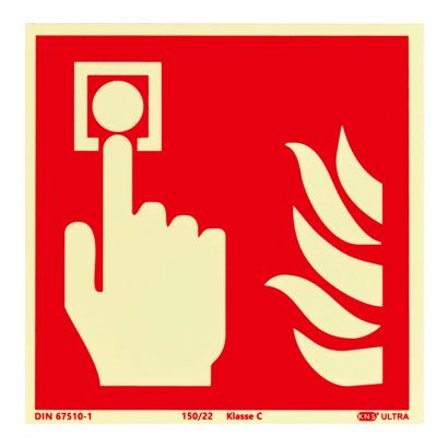 Panneau Point d'alarme incendie, photoluminescent, plastique, ISO 7010 150 x 150 mm