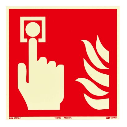 Panneau Point d'alarme incendie, photoluminescent, plastique, ISO 7010 200 x 200 mm