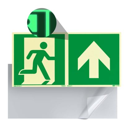 Panneau Issue de secours, photoluminescent, plastique, ISO 7010 tout droit/ en haut