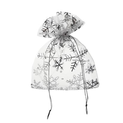 Sachets organza Noël 80 x 100 mm | Flocon de neige/cristal de glace