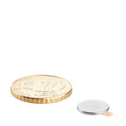 Aimants néodymes en forme de disque, auto-adhésif, surface adhésive au pôle sud, 10 mm x 1 mm, N35 