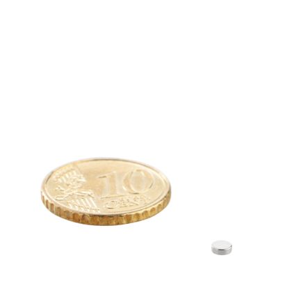 Aimants néodymes en forme de disque 3 mm x 1 mm | N48, axial (parallèle à la hauteur)