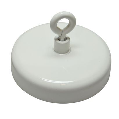 Aimant avec œillet en ferrite, tient environ 61 kg, diamètre de 80 mm, blanc 