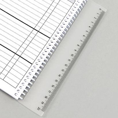 Règle marque-page de 20 cm à fixer dans les spirales de reliure métalliques ou dans les spirales plastiques 
