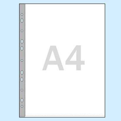Pochettes transparentes, A4 80 µm | Bord de classement: blanc renforcé, avec trou Euro