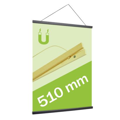 Profils porte-affiches en bois, avec cordon de suspension et fixation magnétique 510 mm | noir 