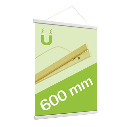 Profils porte-affiches en bois, avec cordon de suspension et fixation magnétique null | 600 mm