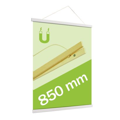 Profils porte-affiches en bois, avec cordon de suspension et fixation magnétique 850 mm | blanc 