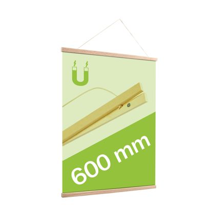 Profils porte-affiches en bois, avec cordon de suspension et fixation magnétique null | 600 mm