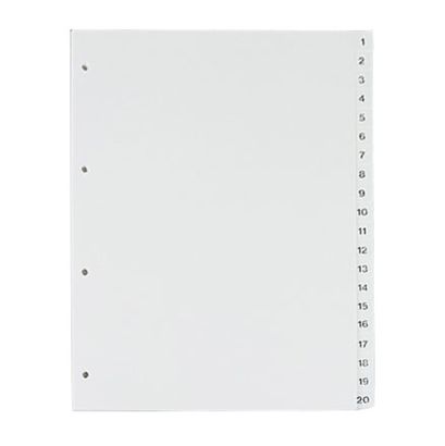 Intercalaires pour format A4, 20 eléménts (1-20), blanc (1 lot) 
