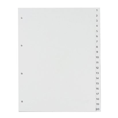 Intercalaires A4, marge large, 20 touches, 4 trous, blanc 