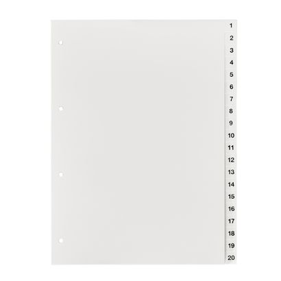 Intercalaires A4, chiffres 1-20, 4 trous, carton, blanc 