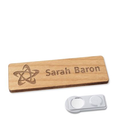 Badge nominatif en bois, timberline® «complete-engraved» 76,3 x 25,5 mm | smag® aimant