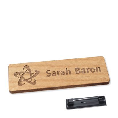 Badge nominatif en bois, timberline® «complete-engraved» 76,3 x 25,5 mm | Epingle en acier inoxydable
