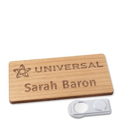 Badge nominatif en bois, timberline® «complete-engraved» 76,3 x 38 mm | smag® aimant