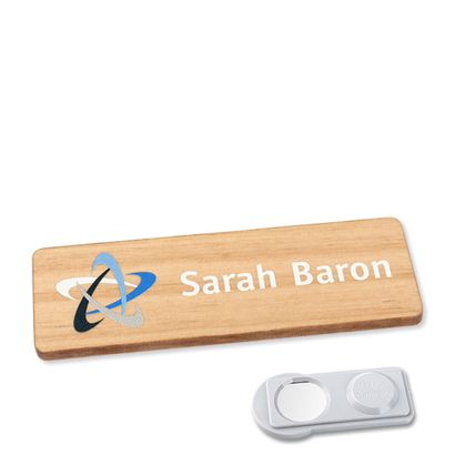Badge nominatif en bois, timberline® "complete-print 76,3 x 25 mm | smag® aimant